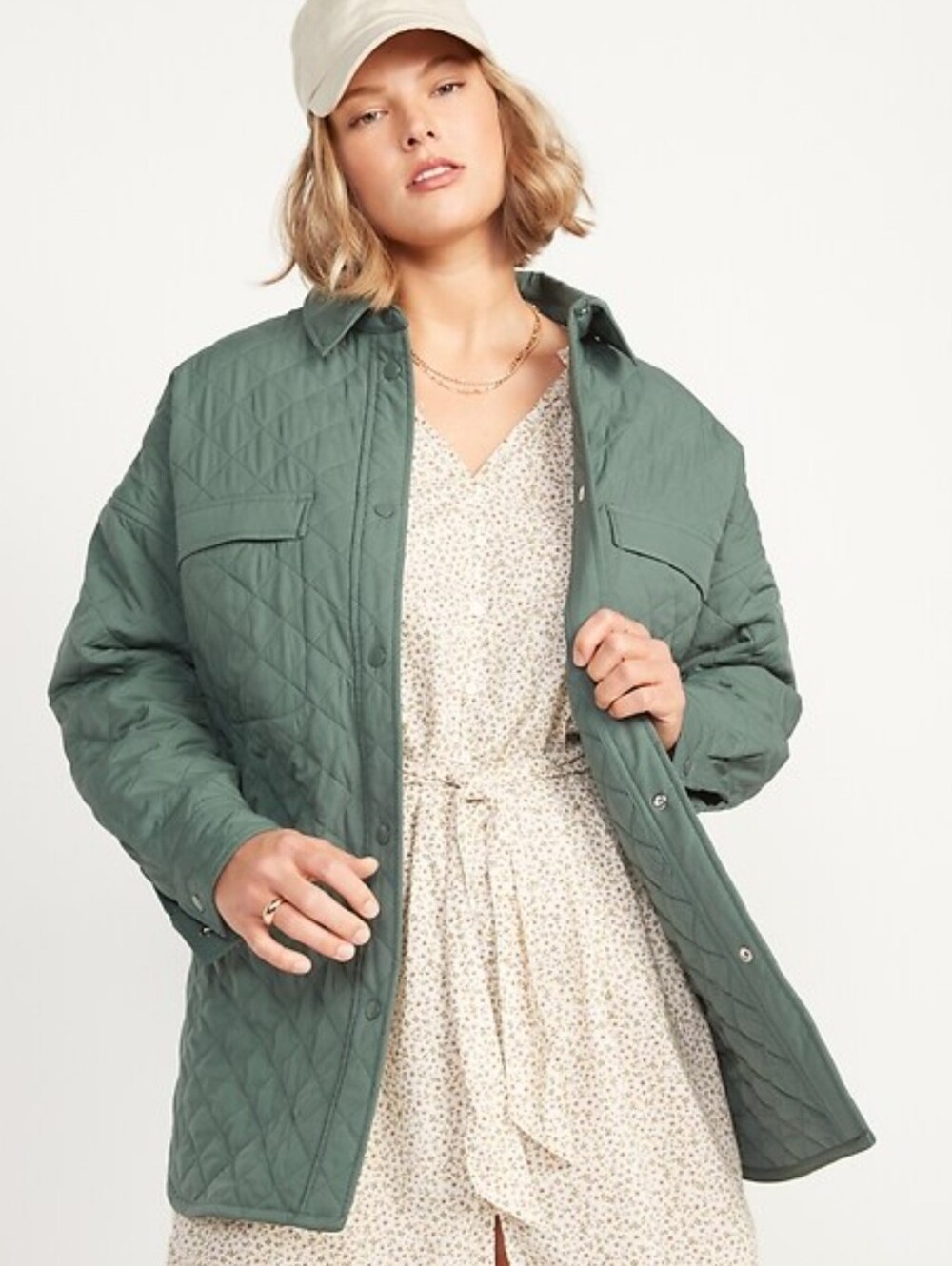 Old Navy Womens Stretchtech Oversized Quilted Shacket Puffer